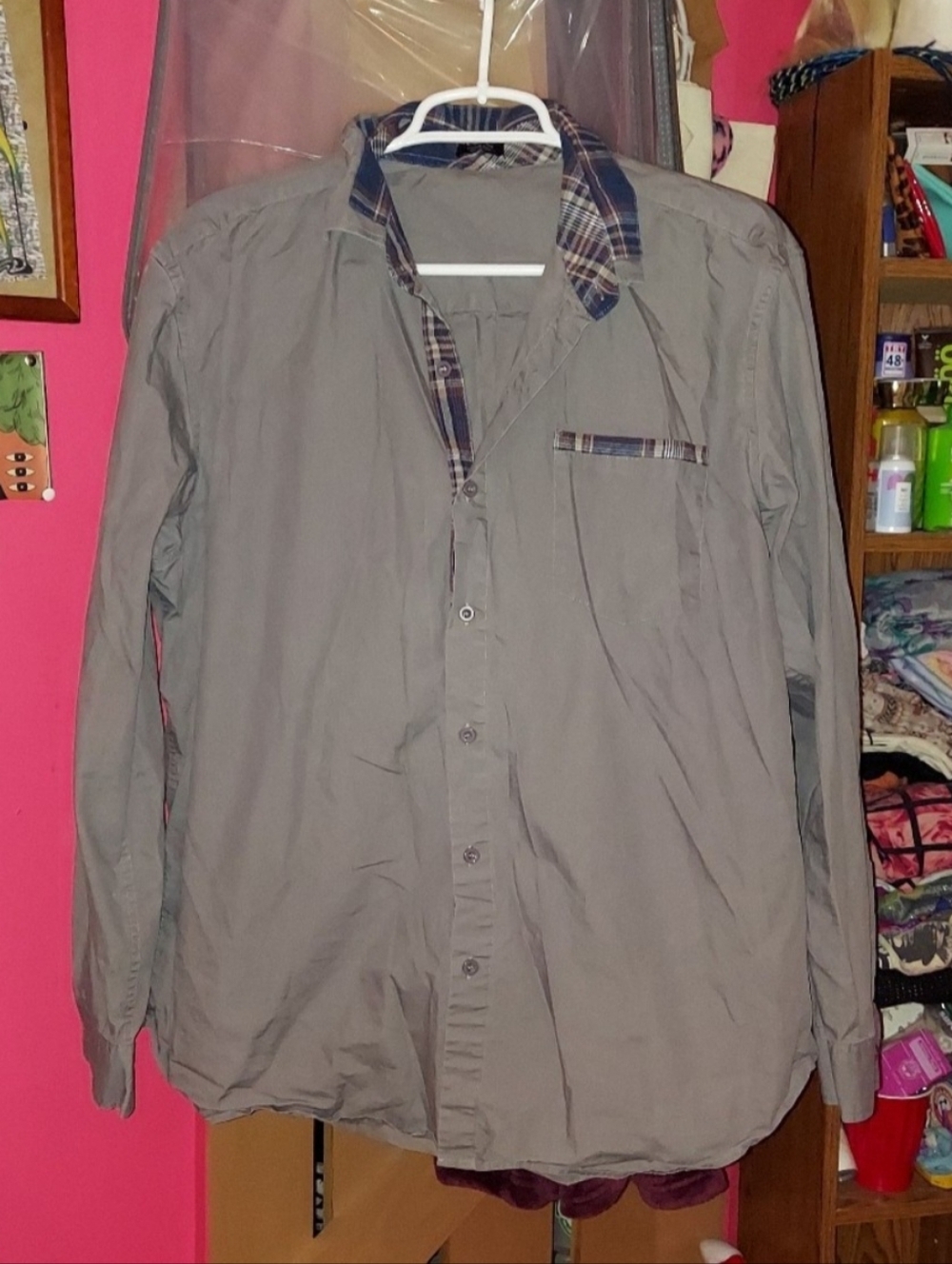 Grey Button Up Long Sleeve Blouse